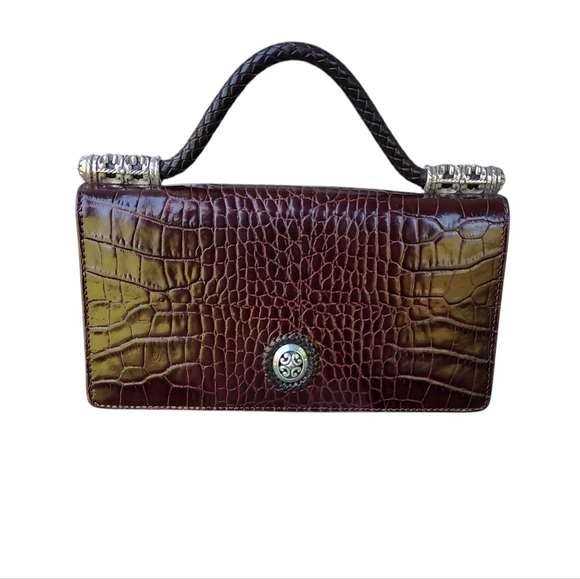 Brighton Croc-Embossed Brown and Black Handbag - Picture 1 of 9